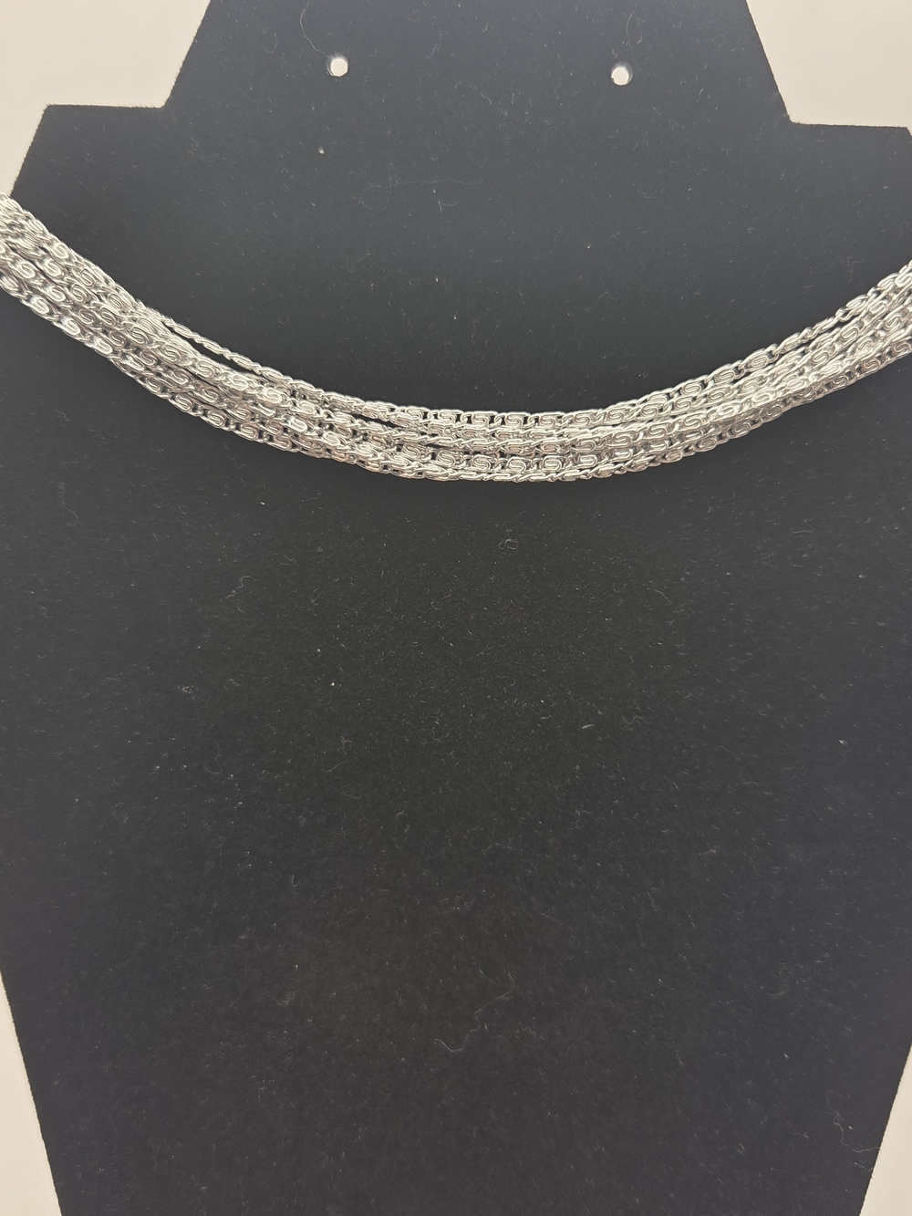 Sterling Silver Multi-Strand Choker Chain Necklace - Silver